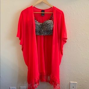 Coral/Hot Pink Swimsuit Cover Open Front